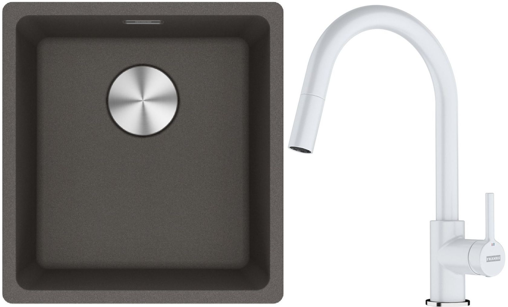 Franke Maris MRG 110-37 zlewozmywak granitowy 43x40 cm łupkowy szary z baterią kuchenną Lina biały polarny (1250716374, 1150626081)
