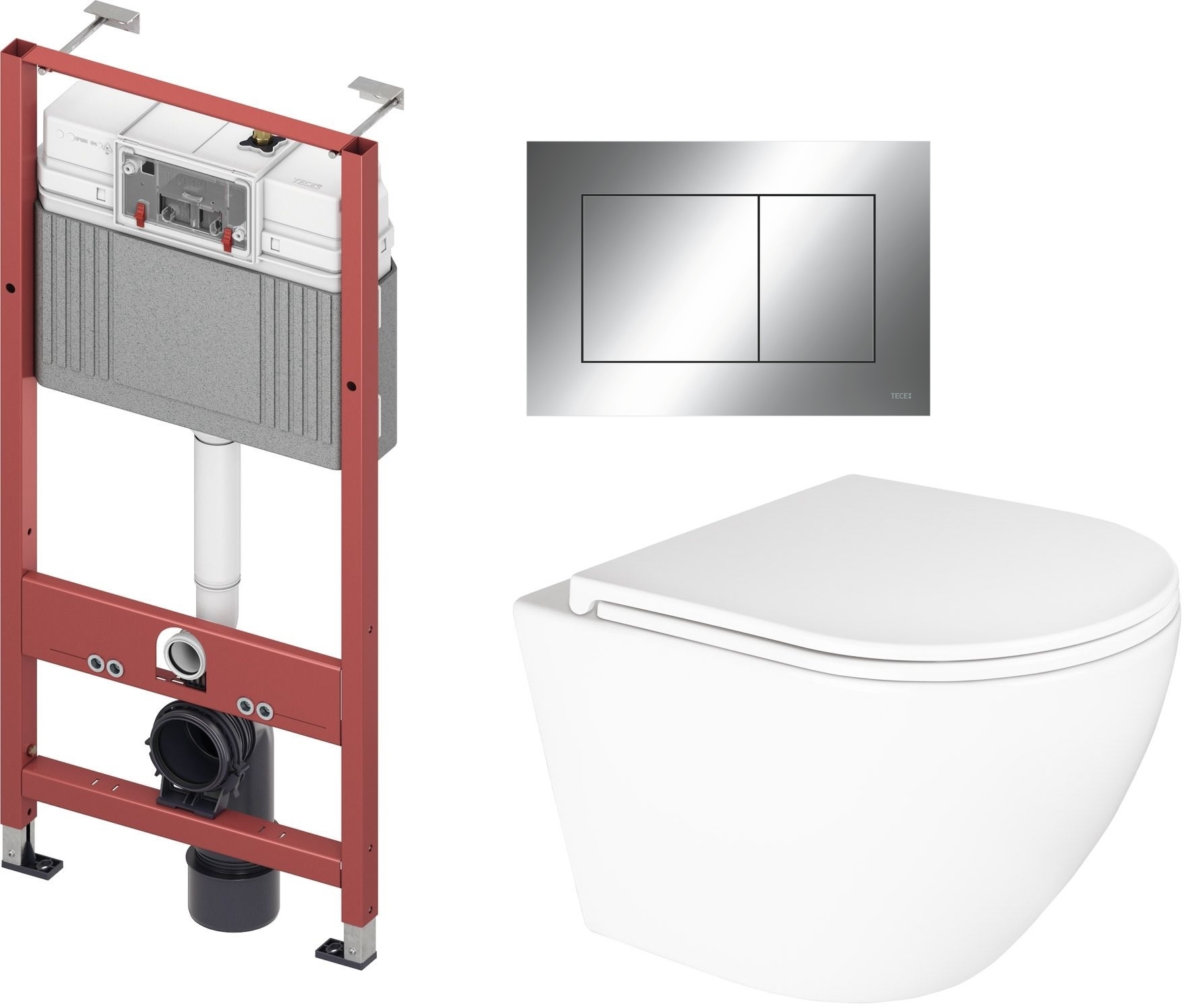 Zestaw Oltens Hamnes Kort miska WC wisząca z deską wolnoopadającą i stelaż podtynkowy Tece Base z przyciskiem Now biały/chrom ... - Wysyłka w 24h