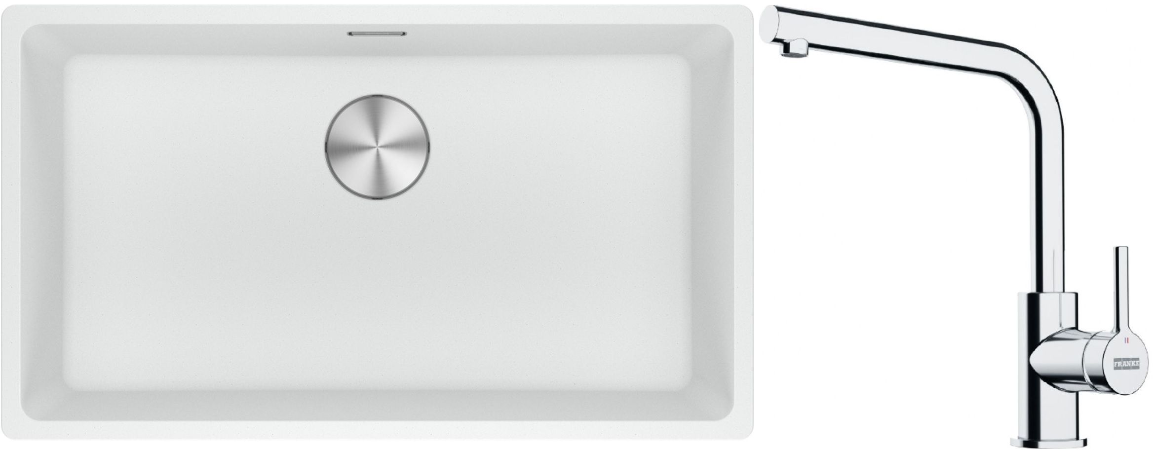 Franke Maris MRG 110-72 zlewozmywak 72x40 cm Fragranite biały polarny z baterią kuchenną Lina chrom (1250687263, 1150693230)