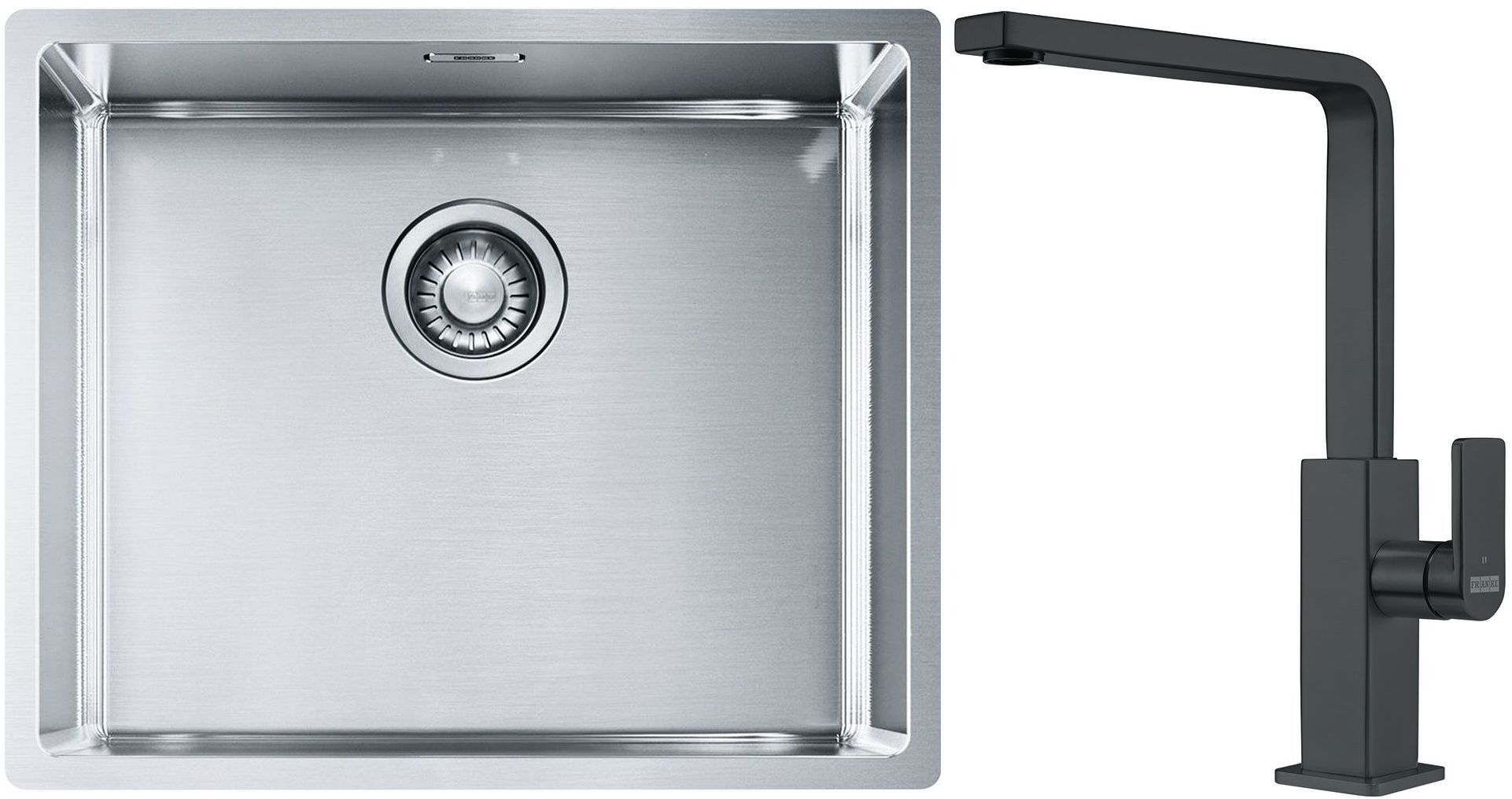 Franke Box BXX 110-50/BXX 210-50 zlewozmywak 54x45 cm stalowy z baterią kuchenną Mythos czarna stal szlachetna (1270453656, 1150550441)