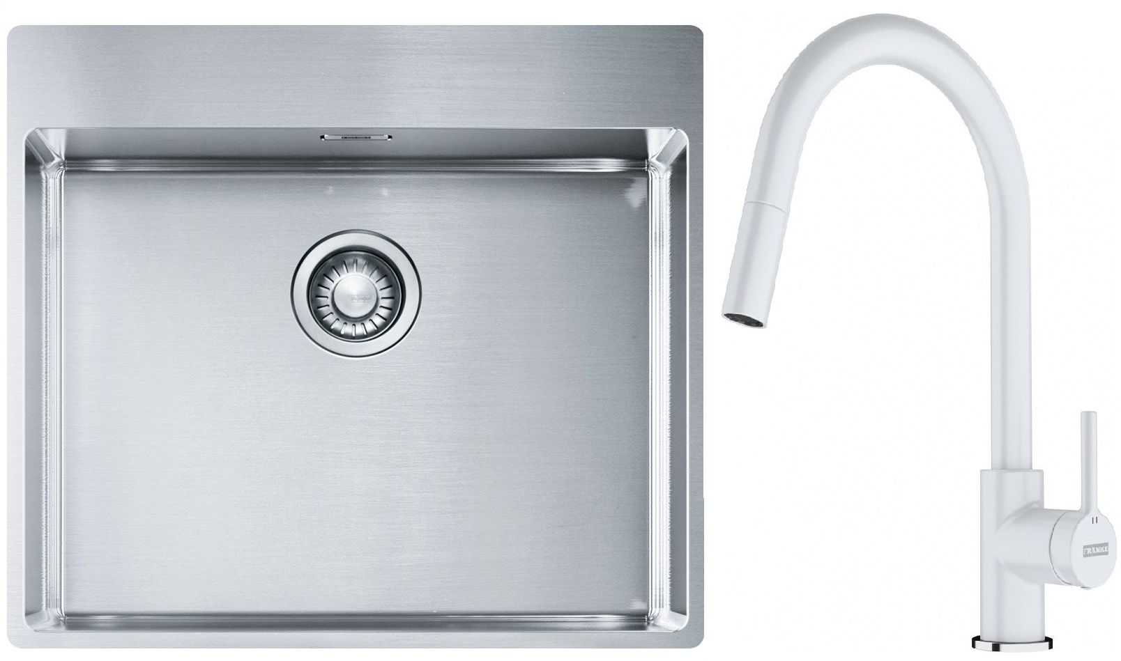 Franke Box BXX 210-54 TL zlewozmywak 57x51 cm stalowy z baterią kuchenną Lina biały polarny (1270369295, 1150626081)