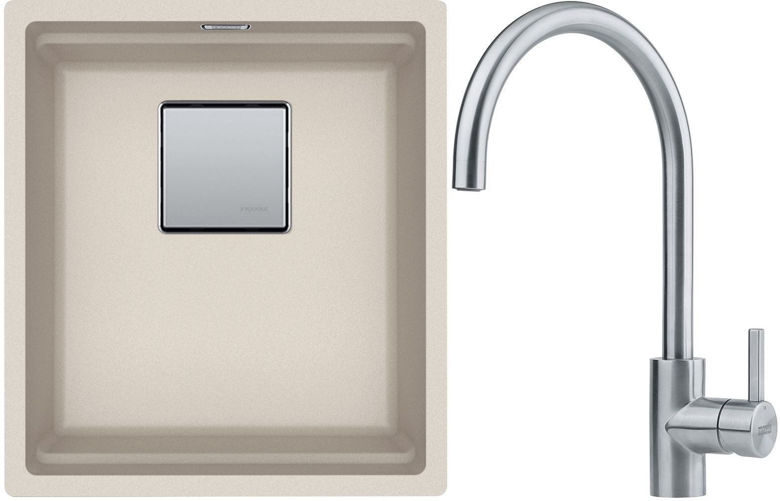 Franke Kanon KNG 110-37 zlewozmywak 37x42 cm Fragranite orzechowy z baterią kuchenną Eos Neo stal szlachetna (1250528626, 1150590044)