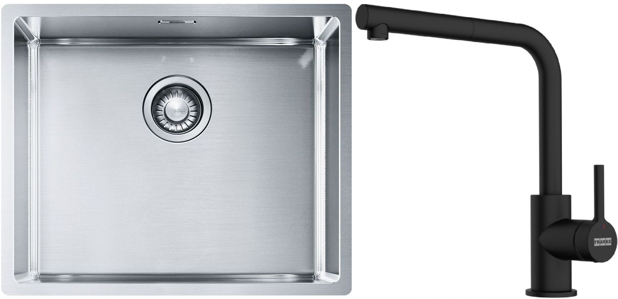 Franke Box BXX 110-50/BXX 210-50 zlewozmywak 54x45 cm stalowy z baterią kuchenną Lina czarny mat (1270453656, 1150712435)
