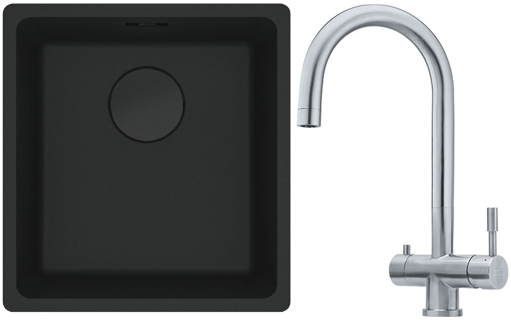Franke Maris MRG 110-37 zlewozmywak 40x37 cm Fragranit + czarny mat z baterią kuchenną Eos stal szlachetna (1250697760, 1200179979)