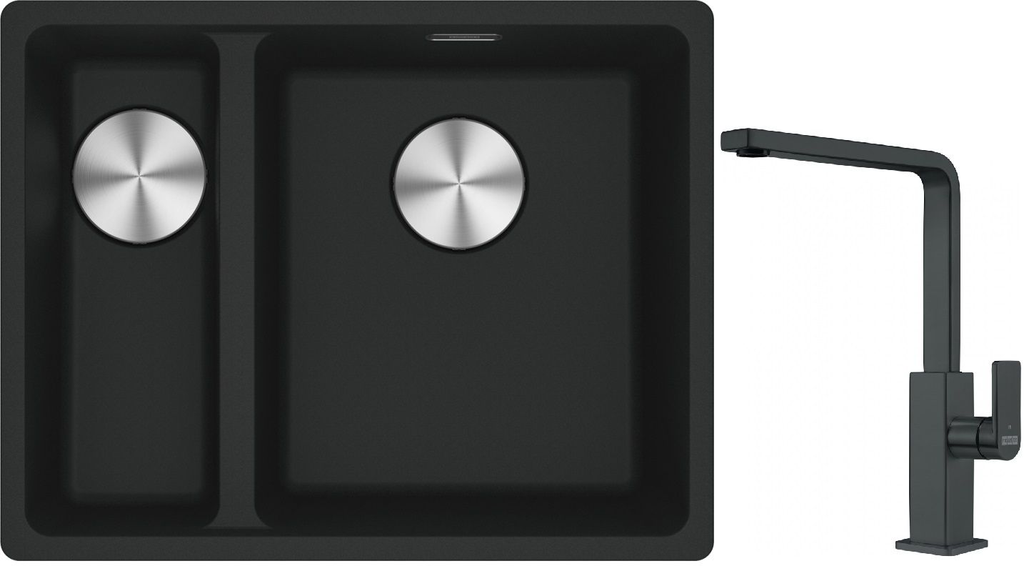 Franke Maris MRG 160-34-15SBL zlewozmywak 52x40 cm Fragranite czarny mat z baterią kuchenną Mythos czarna stal szlachetna (1250687268, ...