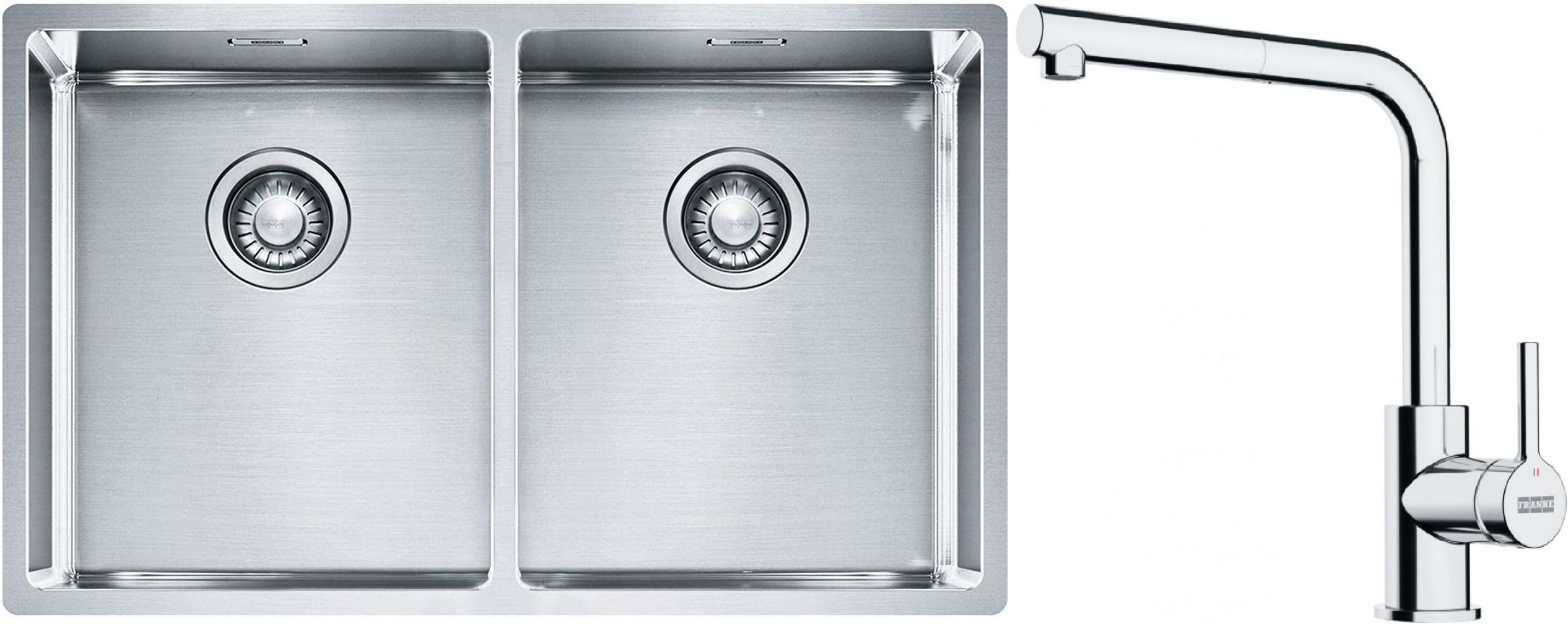 Franke Box BXX 220/120 34-34 zlewozmywak 74x45 cm stalowy z baterią kuchenną Lina chrom (1270370188, 1150712420)
