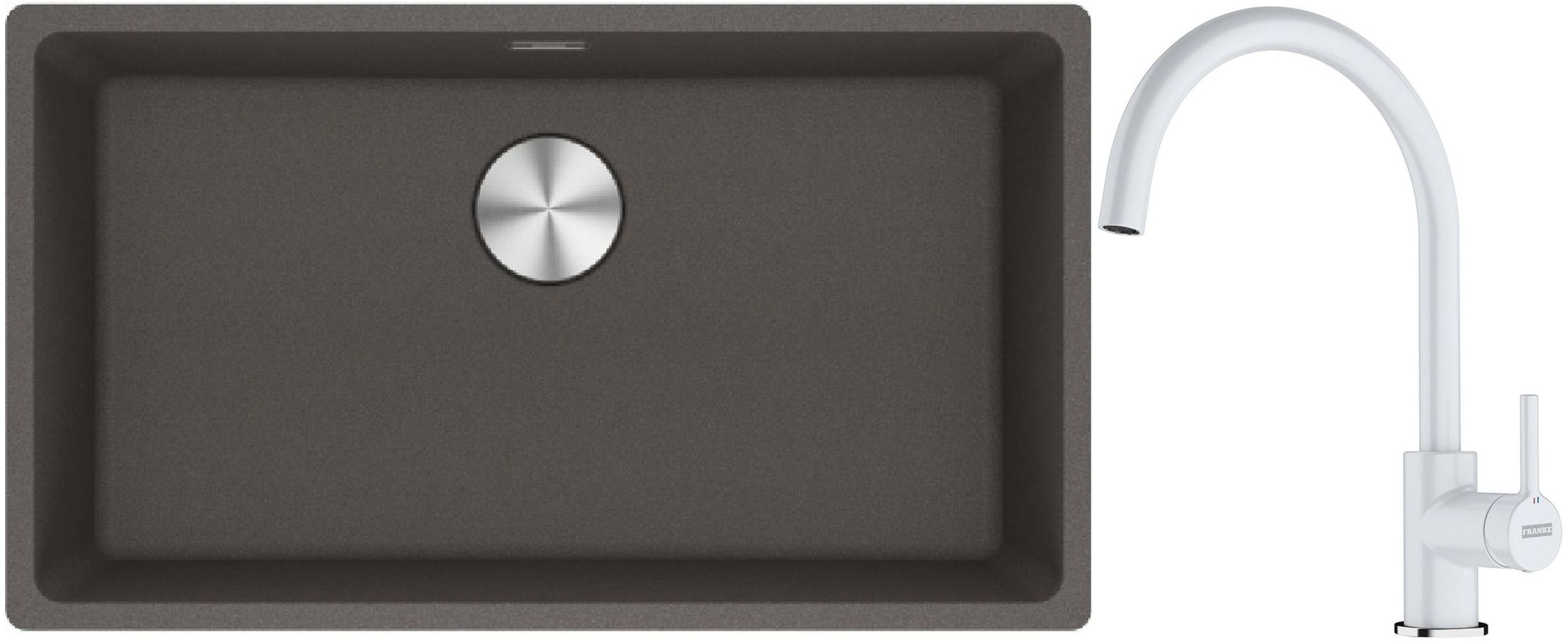 Franke Maris MRG 110-72 zlewozmywak granitowy 75,3x43,3 cm szary/grafitowy/onyx z baterią kuchenną Lina biały polarny (1250716377, ...