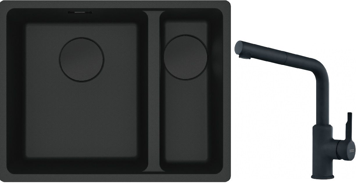Franke Maris MRG 160-34-15SBR zlewozmywak 52x40 cm Fragranite czarny mat z baterią kuchenną Urban czarny mat (1250697755, 1150627523)