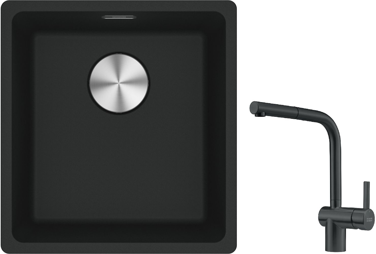 Franke Maris MRG 110-37 zlewozmywak 40x37 cm Fragranite czarny mat z baterią kuchenną Atlas czarna stal szlachetna (1250687248, ...
