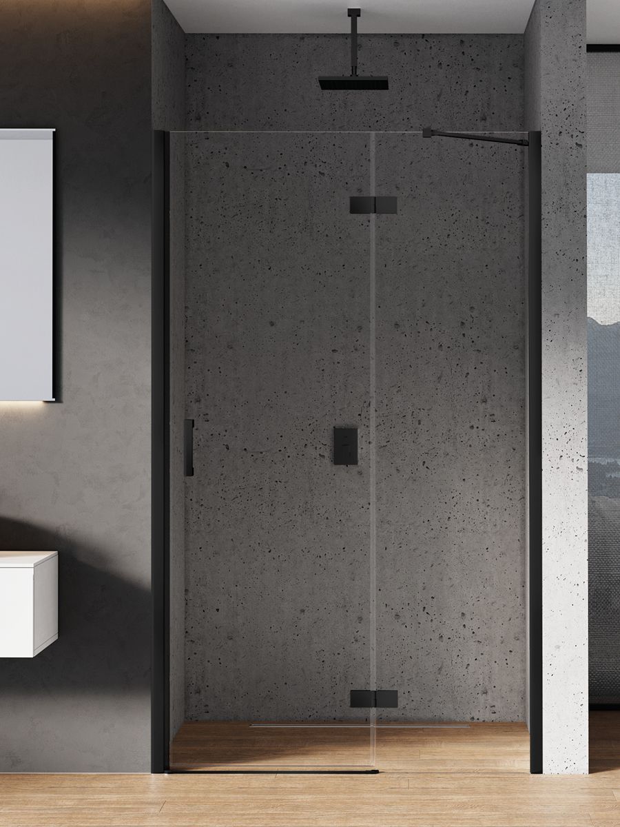 New Trendy New Renoma Black drzwi prysznicowe 80 cm uchylne czarny mat/szkło przezroczyste D-0194A - Wysyłka w 24h