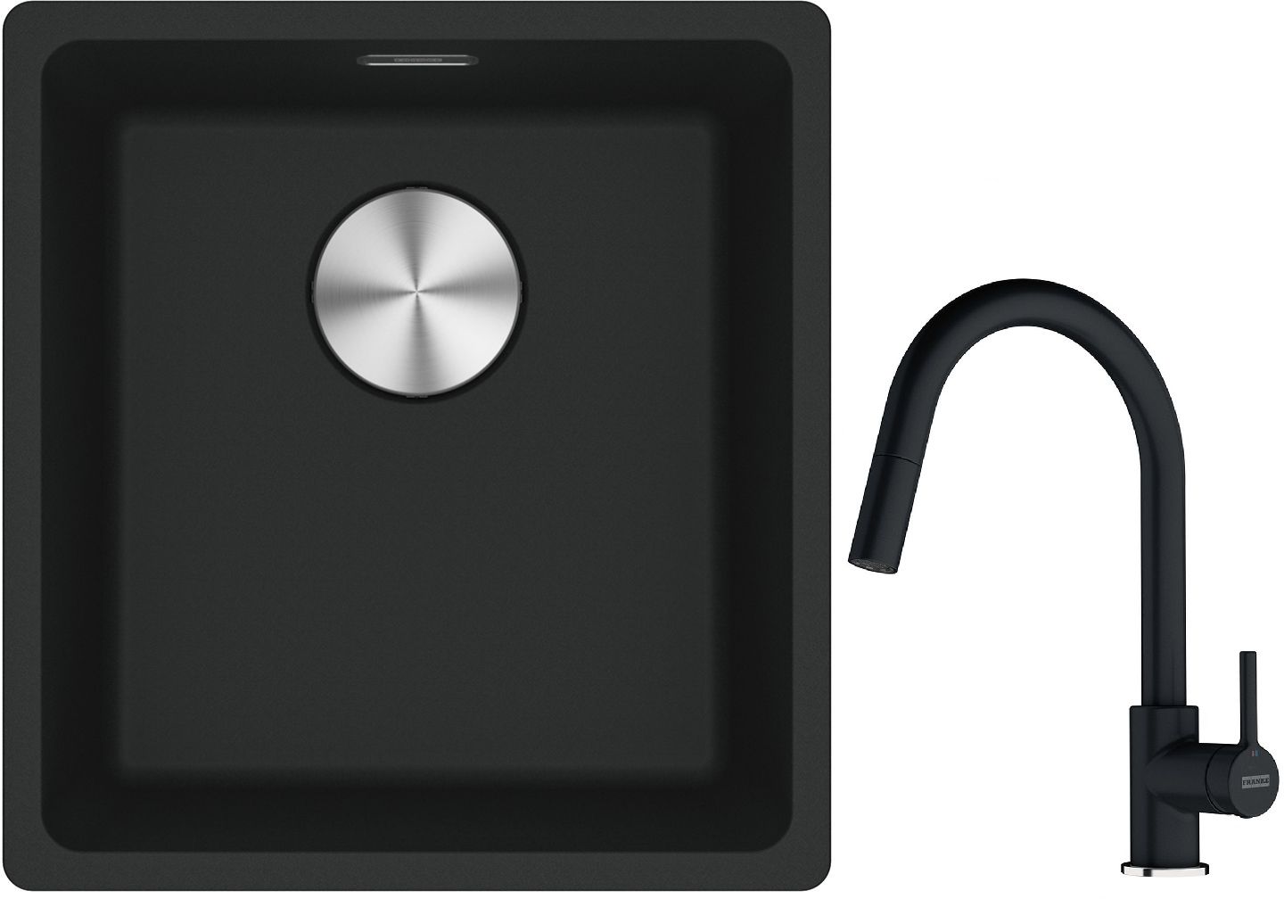 Franke Maris MRG 110-37 zlewozmywak 40x37 cm Fragranite czarny mat z baterią kuchenną Lina onyx (1250687248, 1150626055)