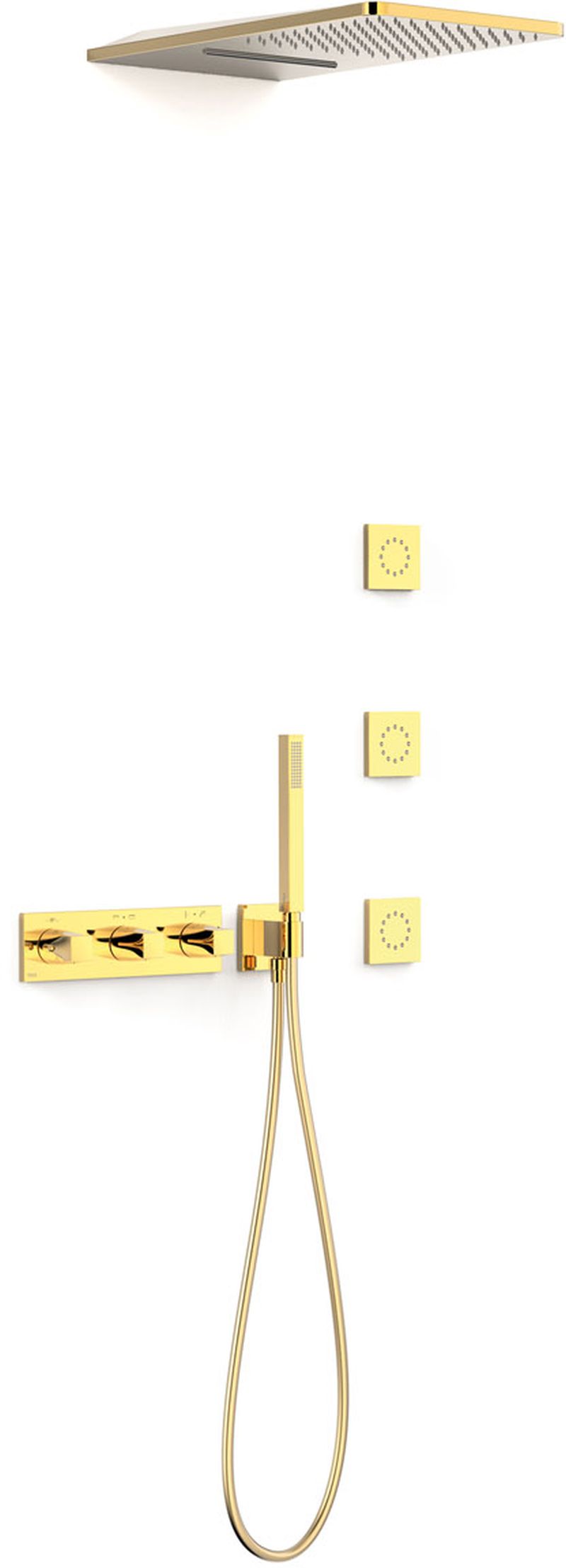 Tres B-System zestaw prysznicowy podtynkowy termostatyczny z deszczownicą złoty połysk 30725405OR