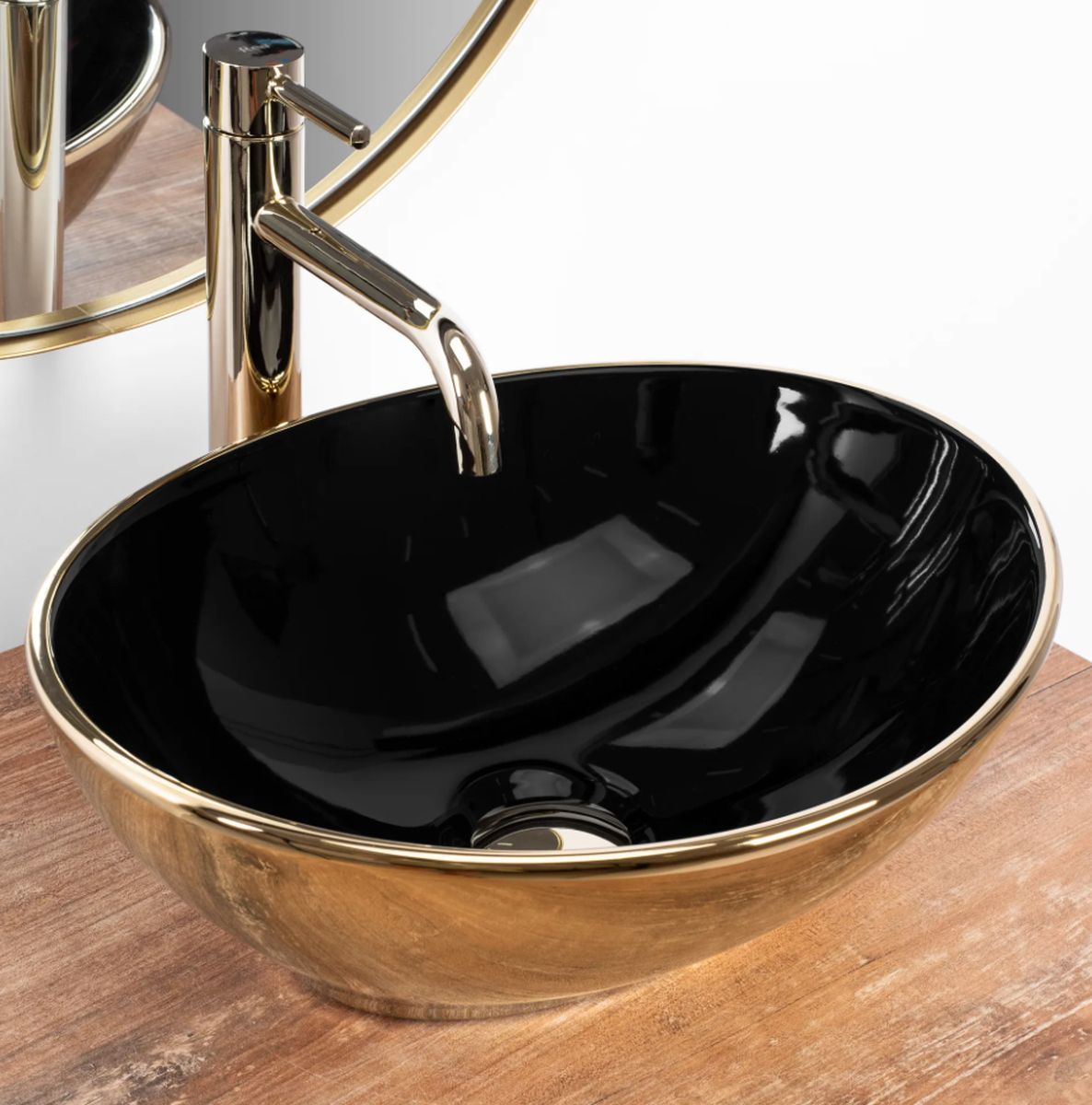 Rea Sofia umywalka 41x34,5 cm nablatowa owalna czarny/złoty REA-U4527