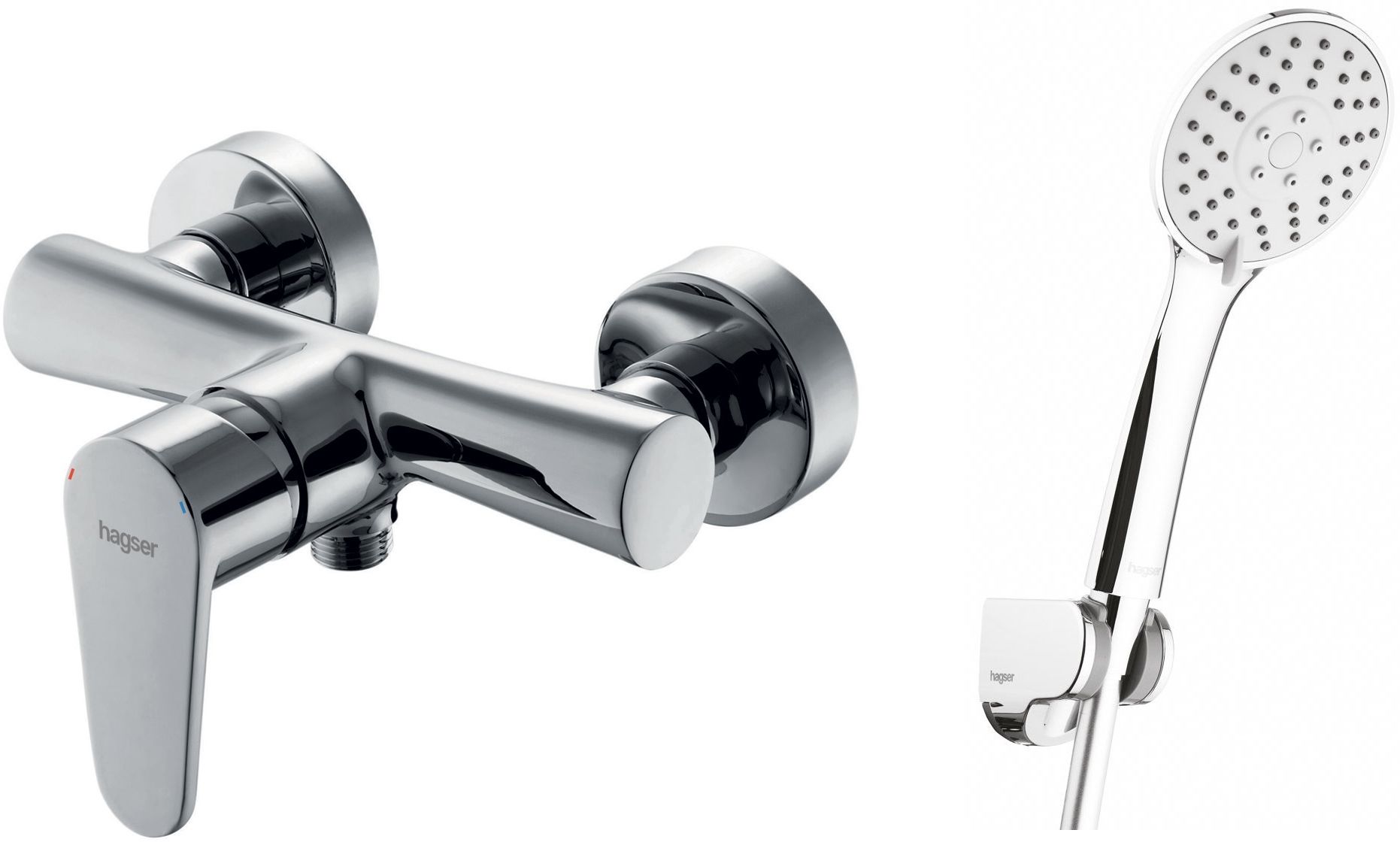 Zestaw Hagser Della bateria prysznicowa ścienna z kompletem natryskowym Lara Birgit chrom HGR75000036