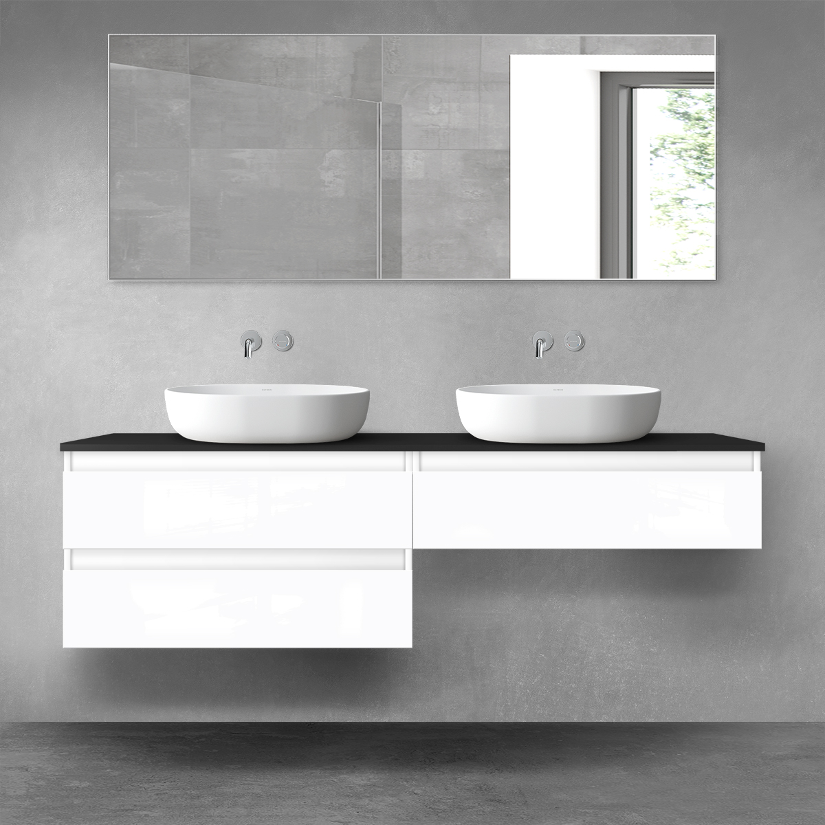 Oltens Vernal zestaw mebli łazienkowych 160 cm z blatem biały połysk/czarny mat 68367000 - Wysyłka w 24h