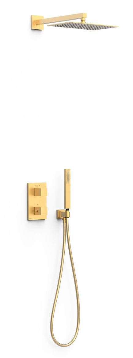 Tres Therm-Box zestaw prysznicowy podtynkowy termostatyczny z deszczownicą złoty mat 24-K 20225054OM