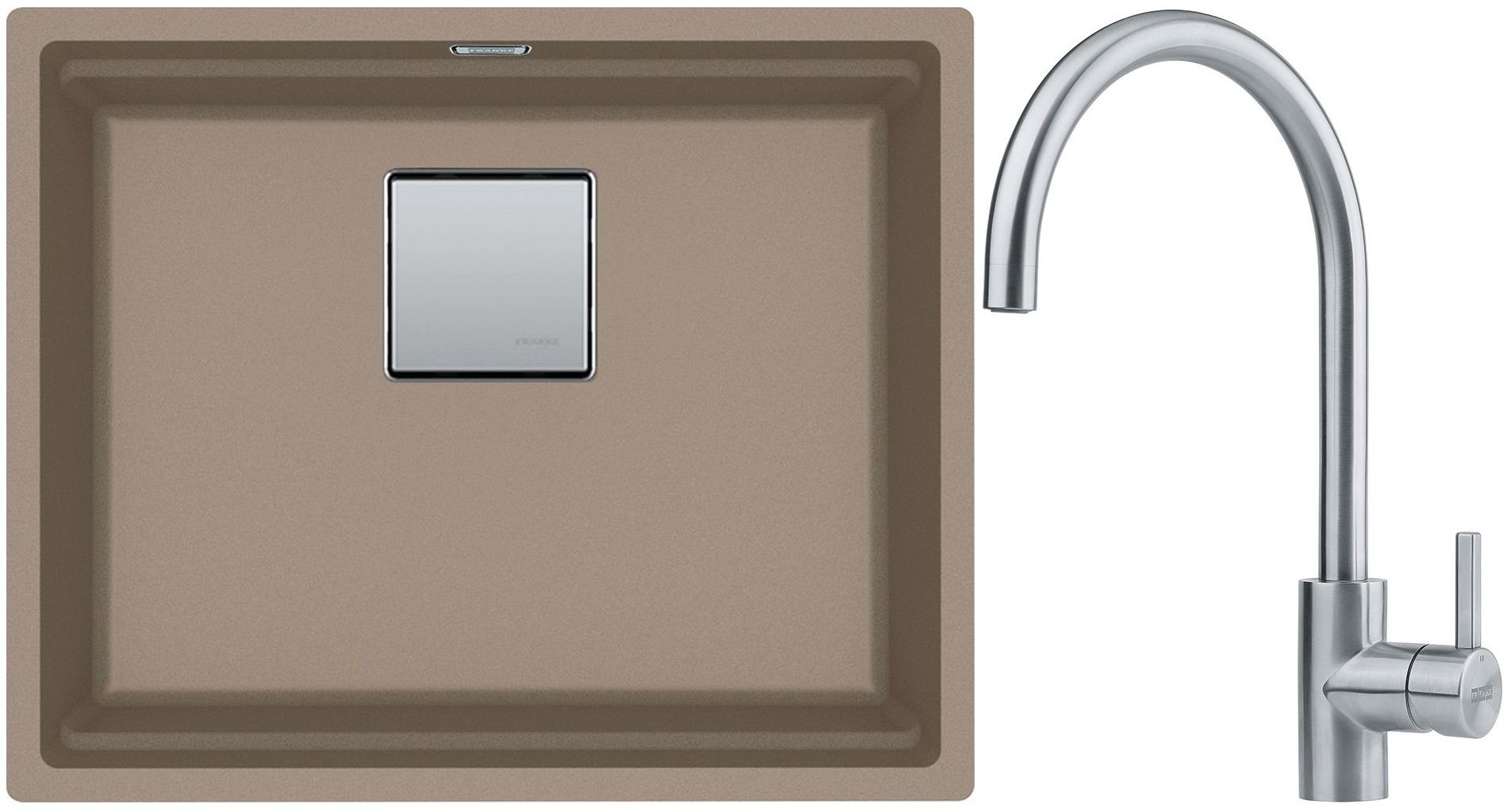 Franke Kanon KNG 110-52 zlewozmywak 52x42 cm Fragranite cappuccino z baterią kuchenną Eos Neo stal szlachetna (1250528613, 1150590044)