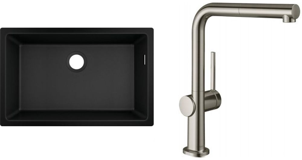 Zestaw Hansgrohe S510-U660 zlewozmywak granitowy czarny z baterią kuchenną Talis stal (43432170, 72809800)