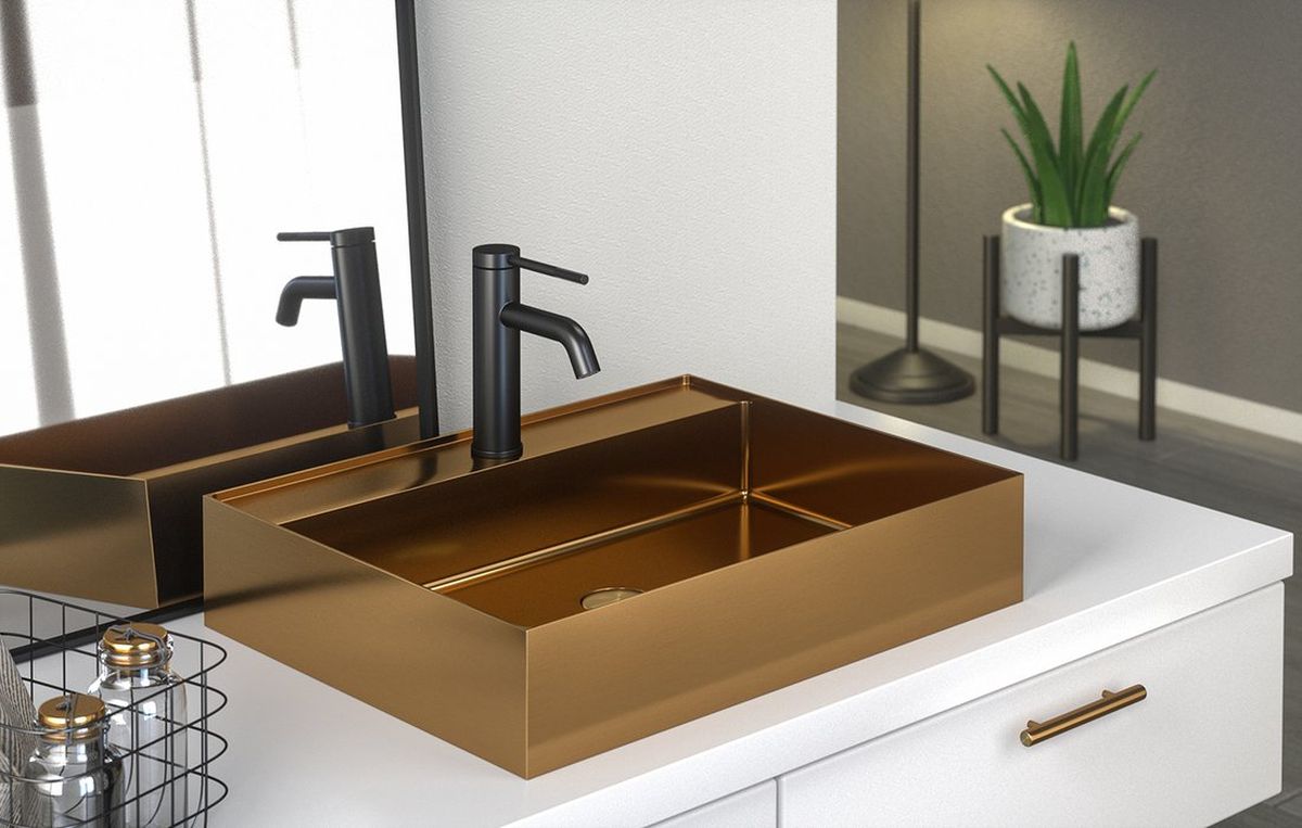Sapho Aurum umywalka 55x42 cm nablatowa prostokątna miedziana AU302