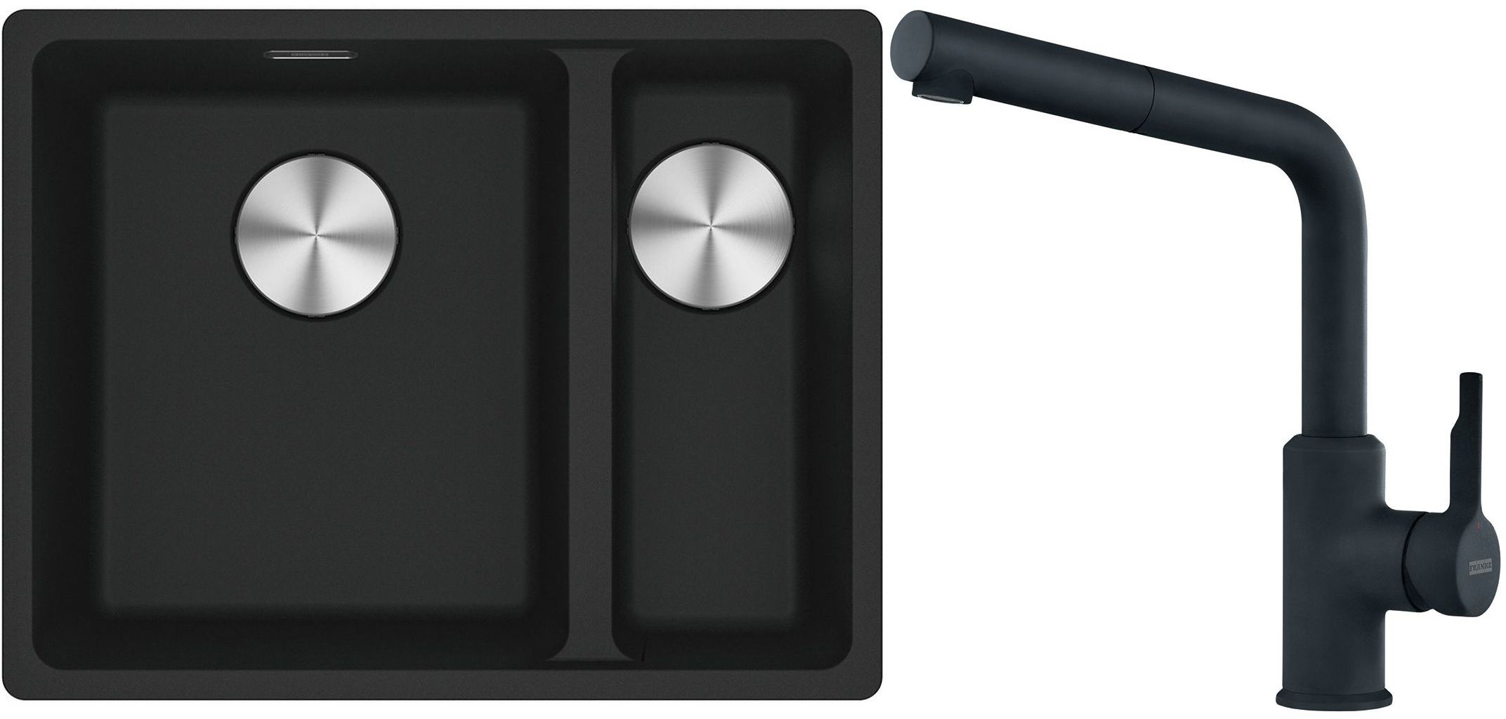 Franke Maris MRG 160-34-15SBR zlewozmywak 52x40 cm Fragranite czarny mat z baterią kuchenną Urban czarny mat (1250687264, 1150627523)