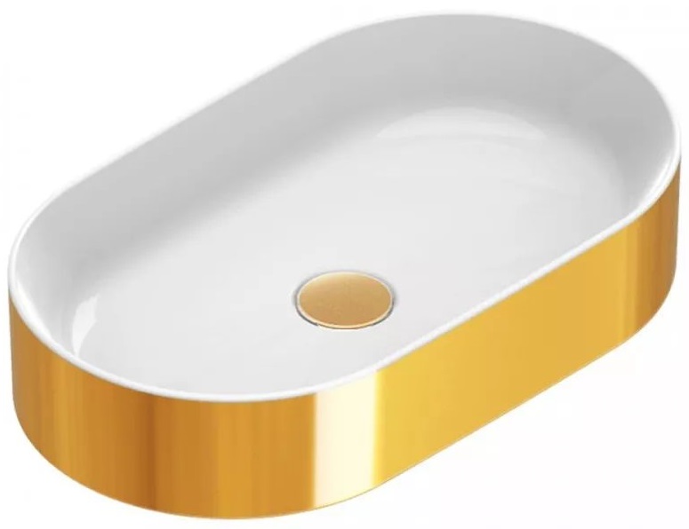 Catalano Gold & Silver umywalka 50x35 cm owalna nablatowa biała-złota 0122500042