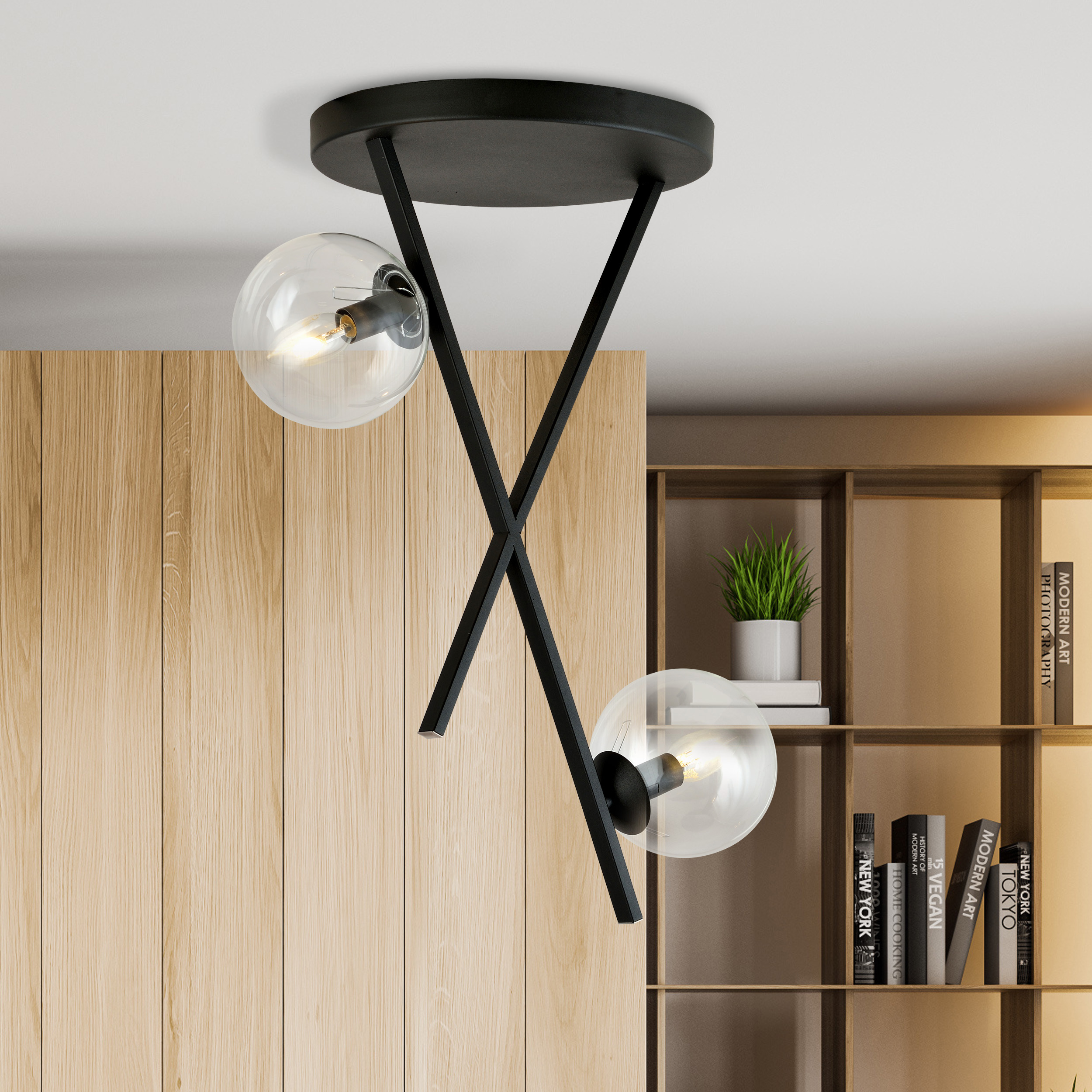 Emibig River lampa podsufitowa 2x10 W czarna-przezroczysta 1195/2