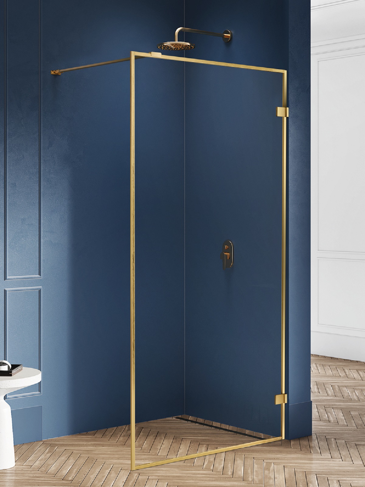 New Trendy Avexa Gold Brushed ścianka prysznicowa walk-in 90 cm złoty szczotkowany/szkło przezroczyste EXK-3134