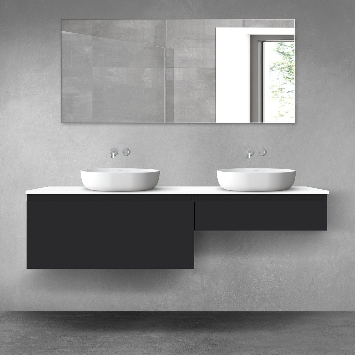 Oltens Vernal zestaw mebli łazienkowych 180 cm z blatem czarny mat/biały połysk 68575300 - Wysyłka w 24h
