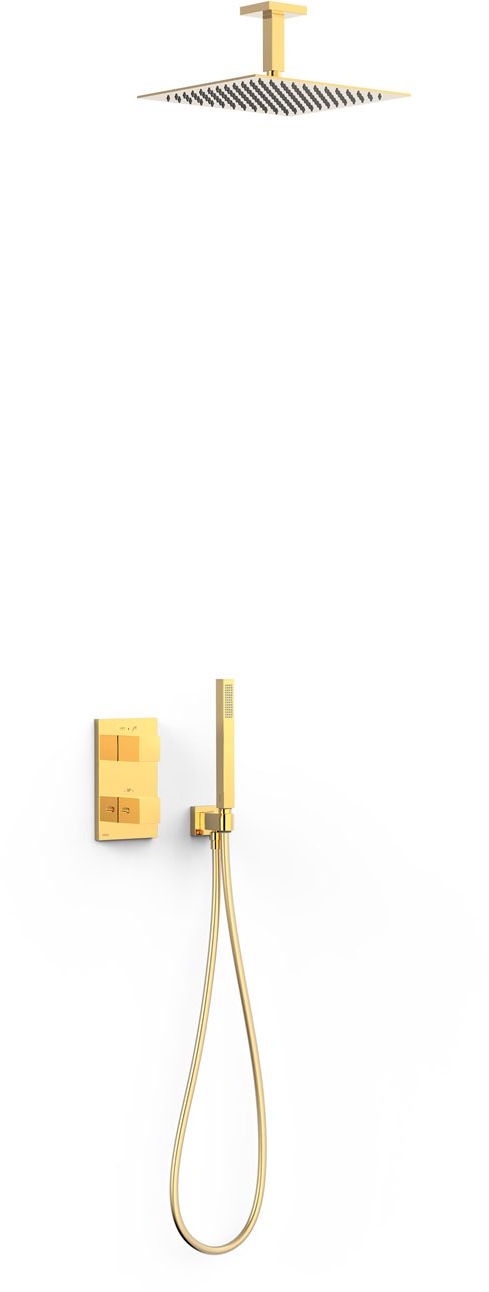 Tres Therm-Box zestaw prysznicowy podtynkowy termostatyczny z deszczownicą złoty 24-K 00625003OR