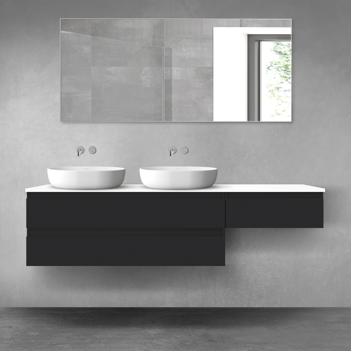 Oltens Vernal zestaw mebli łazienkowych 180 cm z blatem czarny mat/biały połysk 68609300 - Wysyłka w 24h