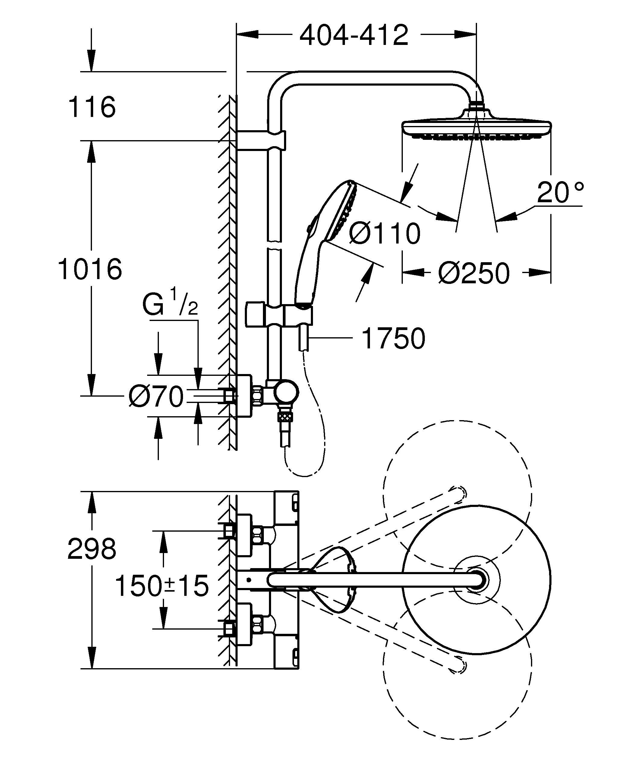 Grohe Vitalio Start System 250 zestaw prysznicowy ścienny termostatyczny z deszczownicą chrom 26677001 - Wysyłka w 24h