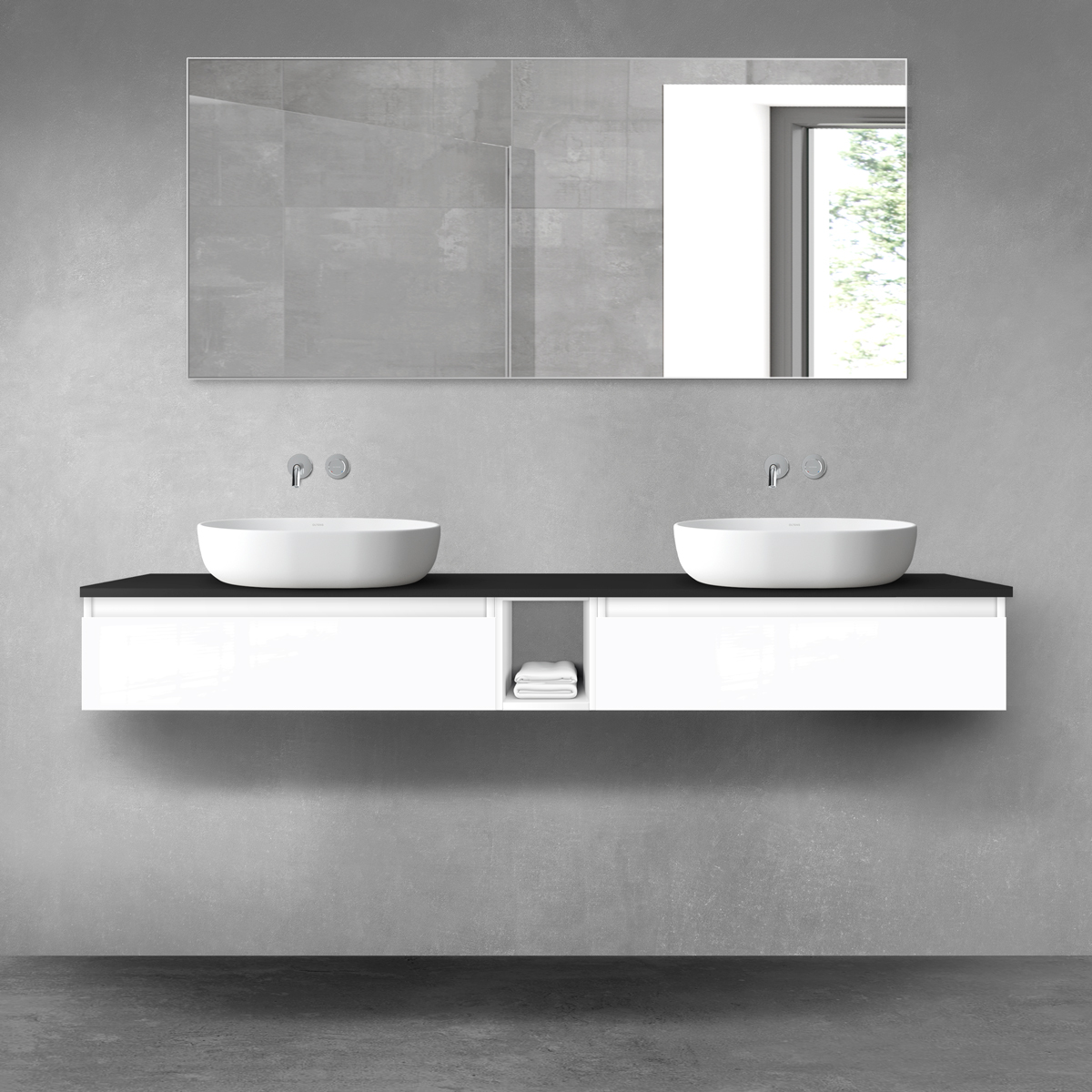 Oltens Vernal zestaw mebli łazienkowych 180 cm z blatem biały połysk/czarny mat 68652000 - Wysyłka w 24h