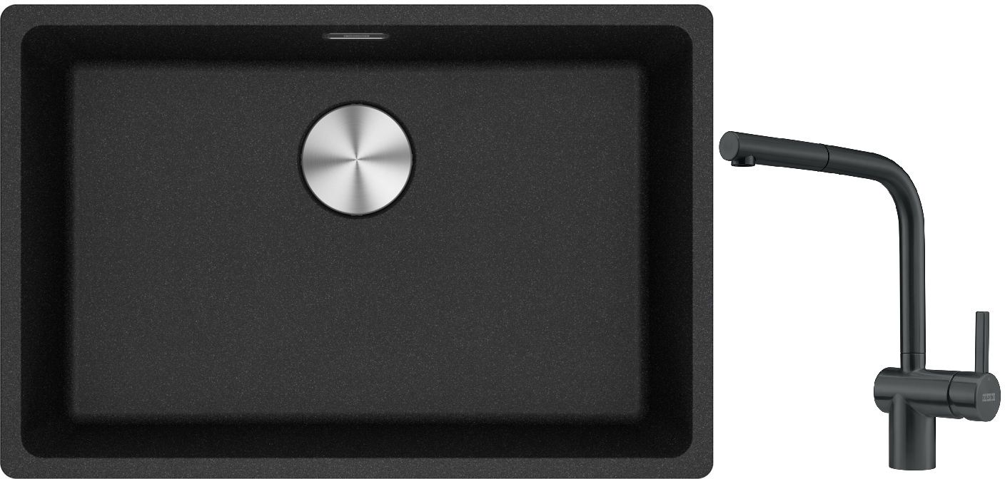 Franke Maris MRG 110-62 zlewozmywak 62x40 cm Fragranite onyx z baterią kuchenną Atlas czarna stal szlachetna (1250687257, 1150550427)
