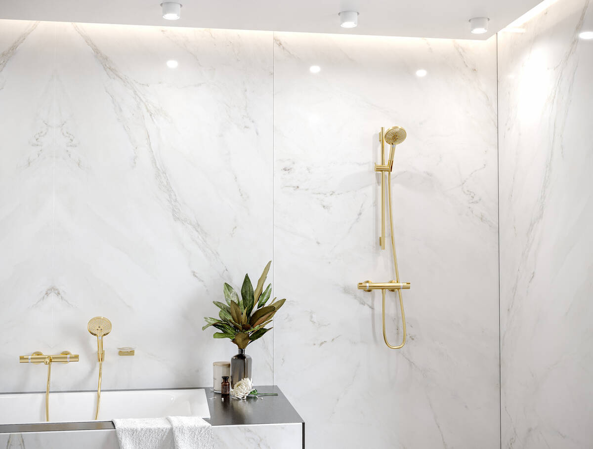 Hansgrohe Ecostat Comfort bateria prysznicowa ścienna termostatyczna złoty optyczny polerowany 13116990 - Wysyłka w 24h