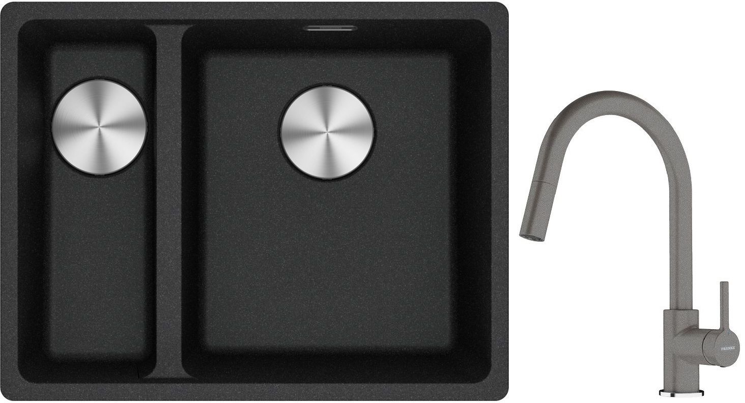 Franke Maris MRG 160-34-15 zlewozmywak 55x43 cm Fragranite onyx z baterią kuchenną Lina kamienny szary (1250687269, 1150626057)
