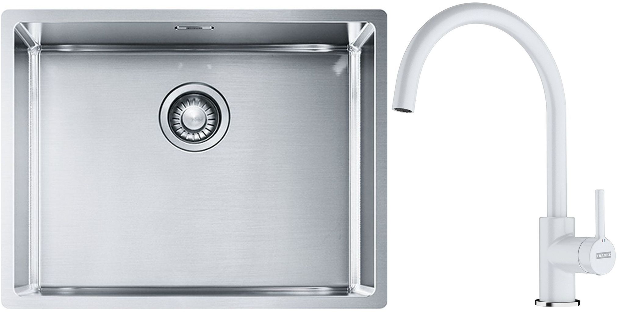 Franke Box BXX 110-54/ BXX 210-54 zlewozmywak 58x45 cm stalowy z baterią kuchenną Lina biały polarny (1270453660, 1150626024)