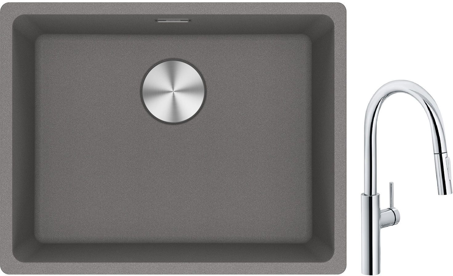 Franke Maris MRG 110-52 zlewozmywak 55x43 cm Fragranite kamienny szary z baterią kuchenną Pescara L Slide-In chrom (1250687254, ...