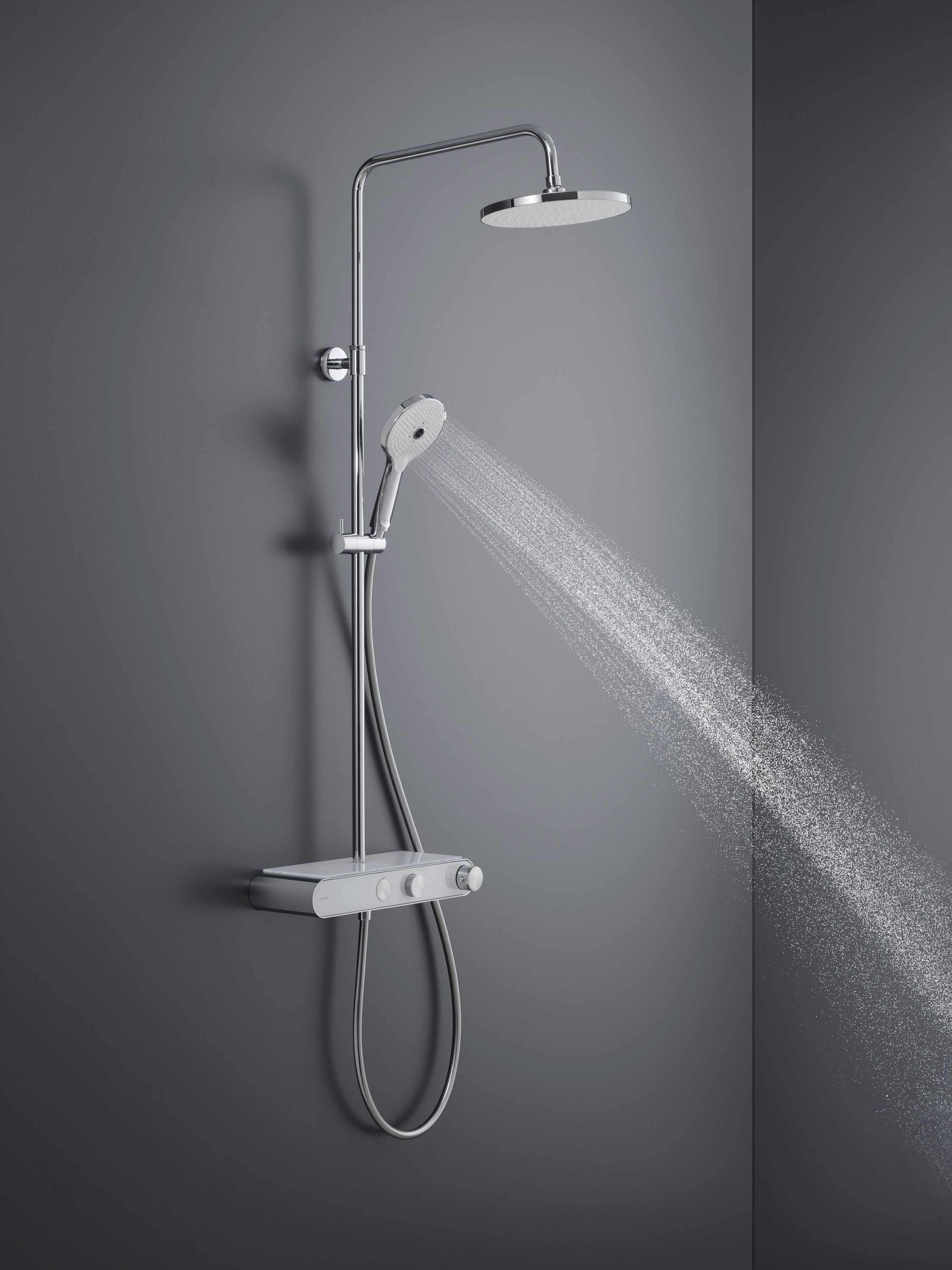 Duravit Shower Systems zestaw prysznicowy ścienny termostatyczny MinusFlow chrom biały połysk TH4382008005