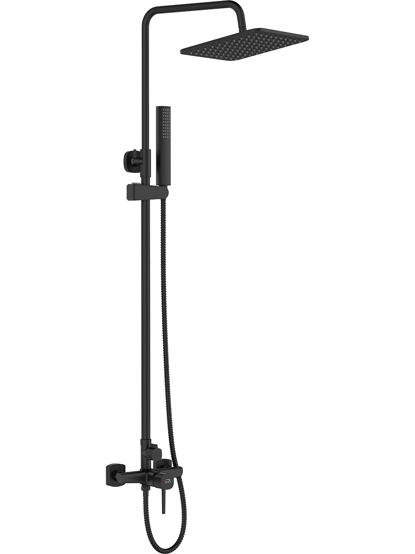 Laveo Pola zestaw prysznicowy ścienny z deszczownicą czarny PLA70KX
