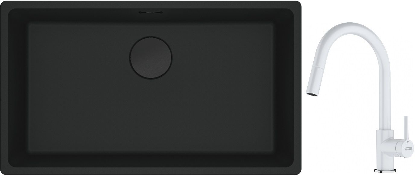 Franke Maris MRG 110-72 zlewozmywak 72x40 cm Fragranite czarny mat z baterią kuchenną Lina biały polarny (1250697757, 1150626081) - Wysyłka w 24h