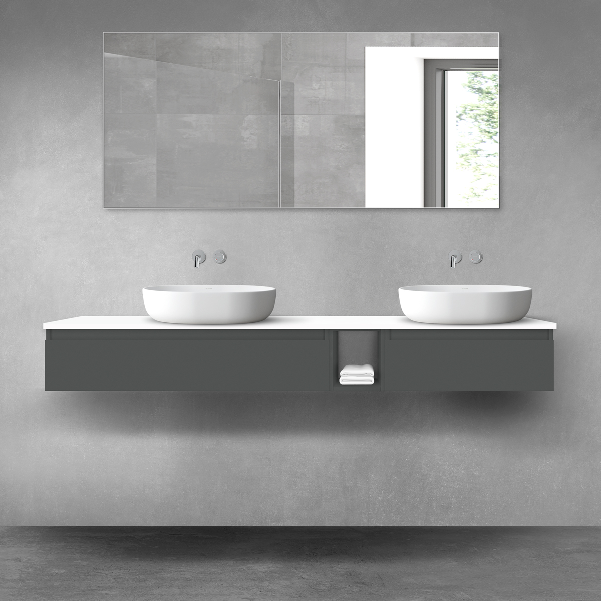 Oltens Vernal zestaw mebli łazienkowych 180 cm z blatem grafit mat/biały połysk 68659400 - Wysyłka w 24h