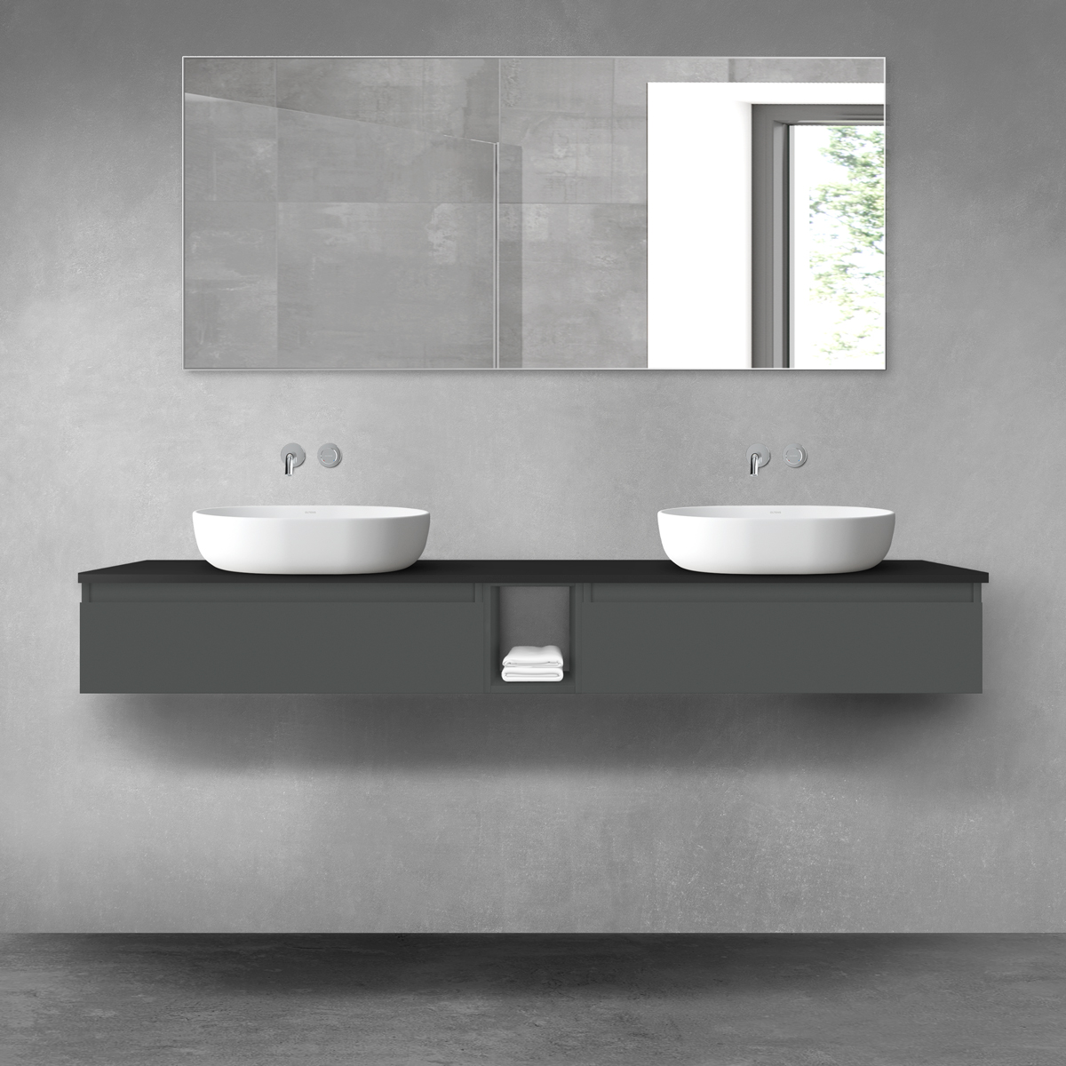 Oltens Vernal zestaw mebli łazienkowych 180 cm z blatem grafit mat/czarny mat 68652400 - Wysyłka w 24h