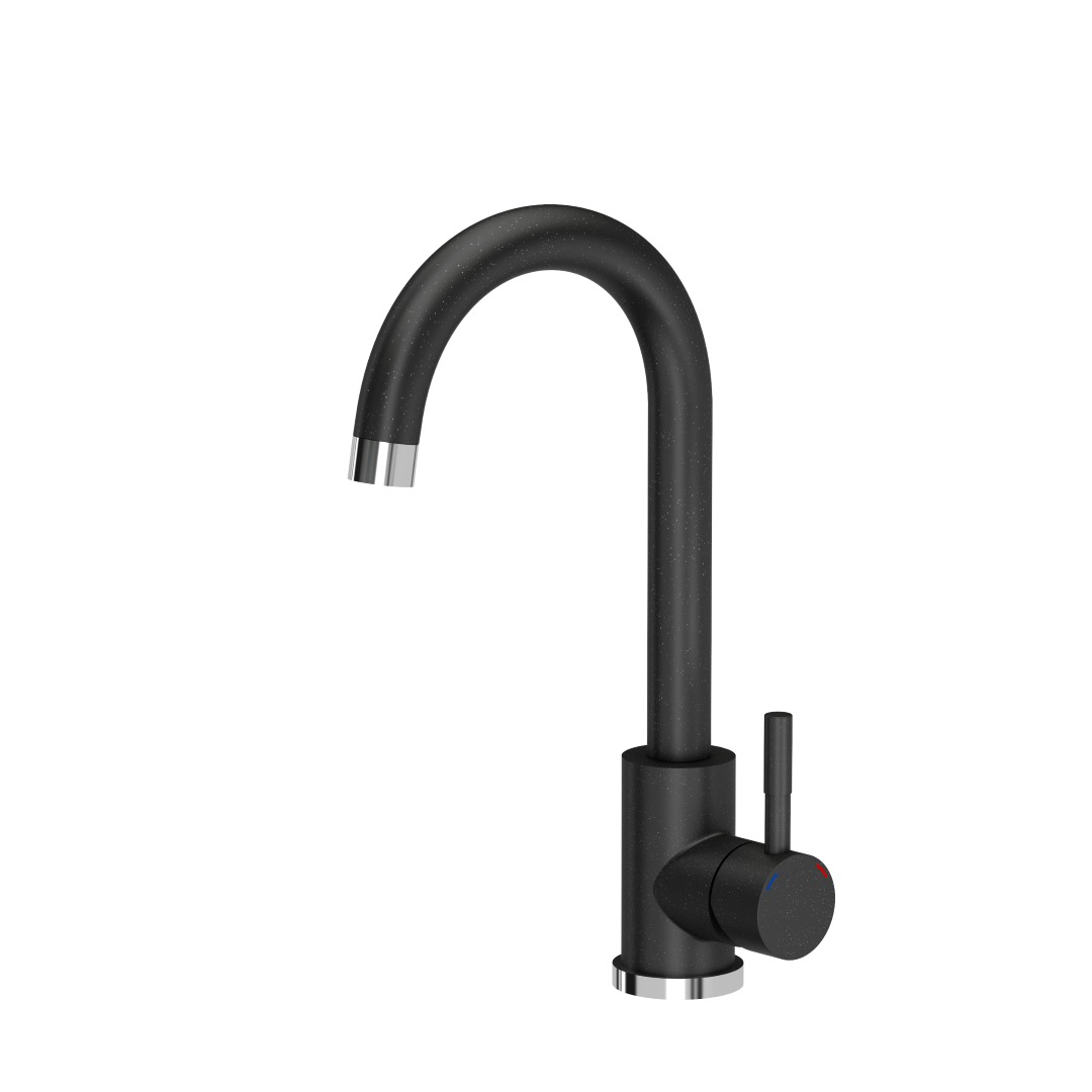 iceBerg Uno zlewozmywak 50x40 cm z baterią kuchenną Mango onyx metalic/czarny mat ZZB14103BM