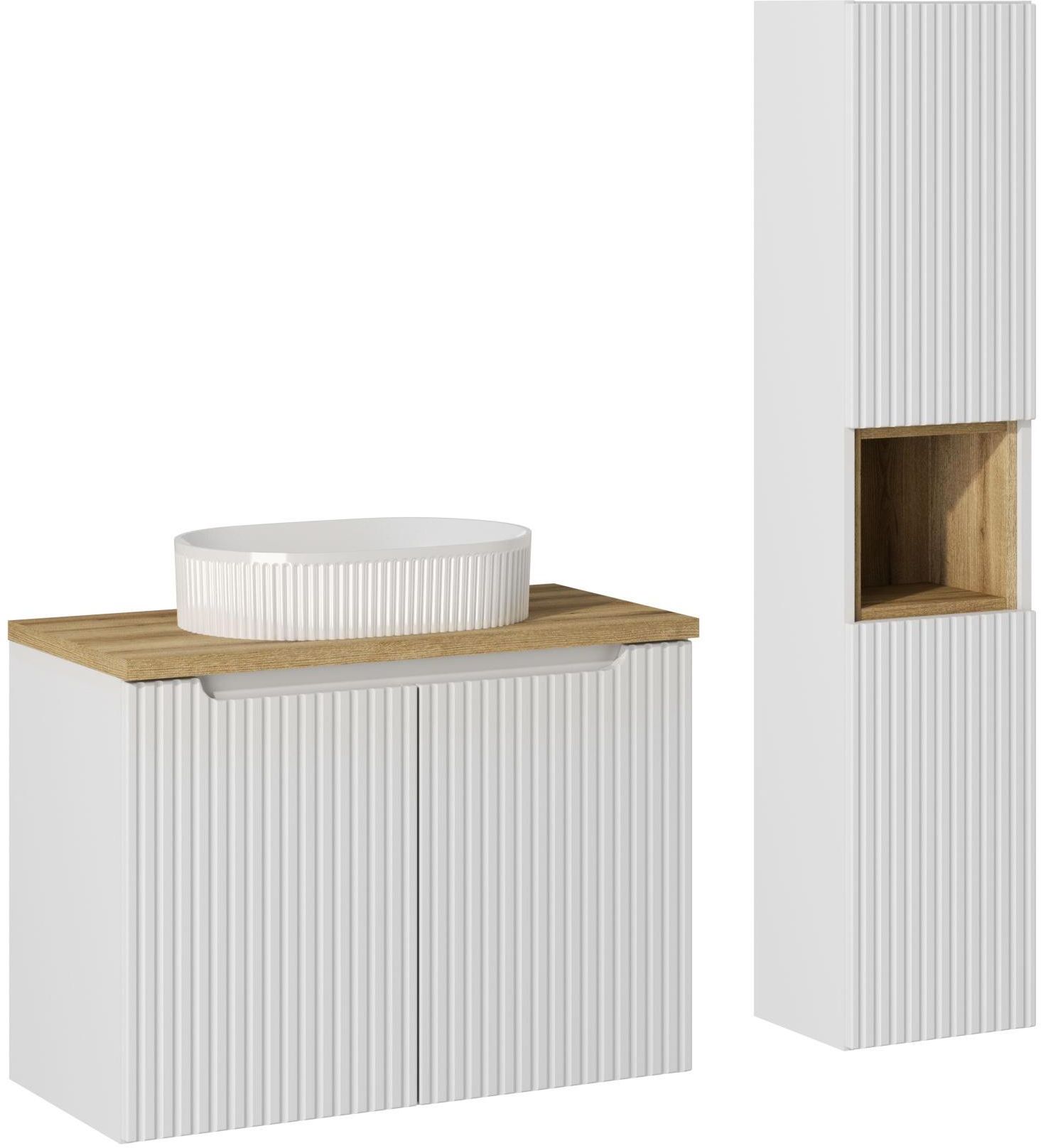 Zestaw Comad Nova White szafka podumywalkowa 80 cm biała z umywalką i szafką boczną SET-NOW B OAK 80CM D UN BEYOND 5 WH HC