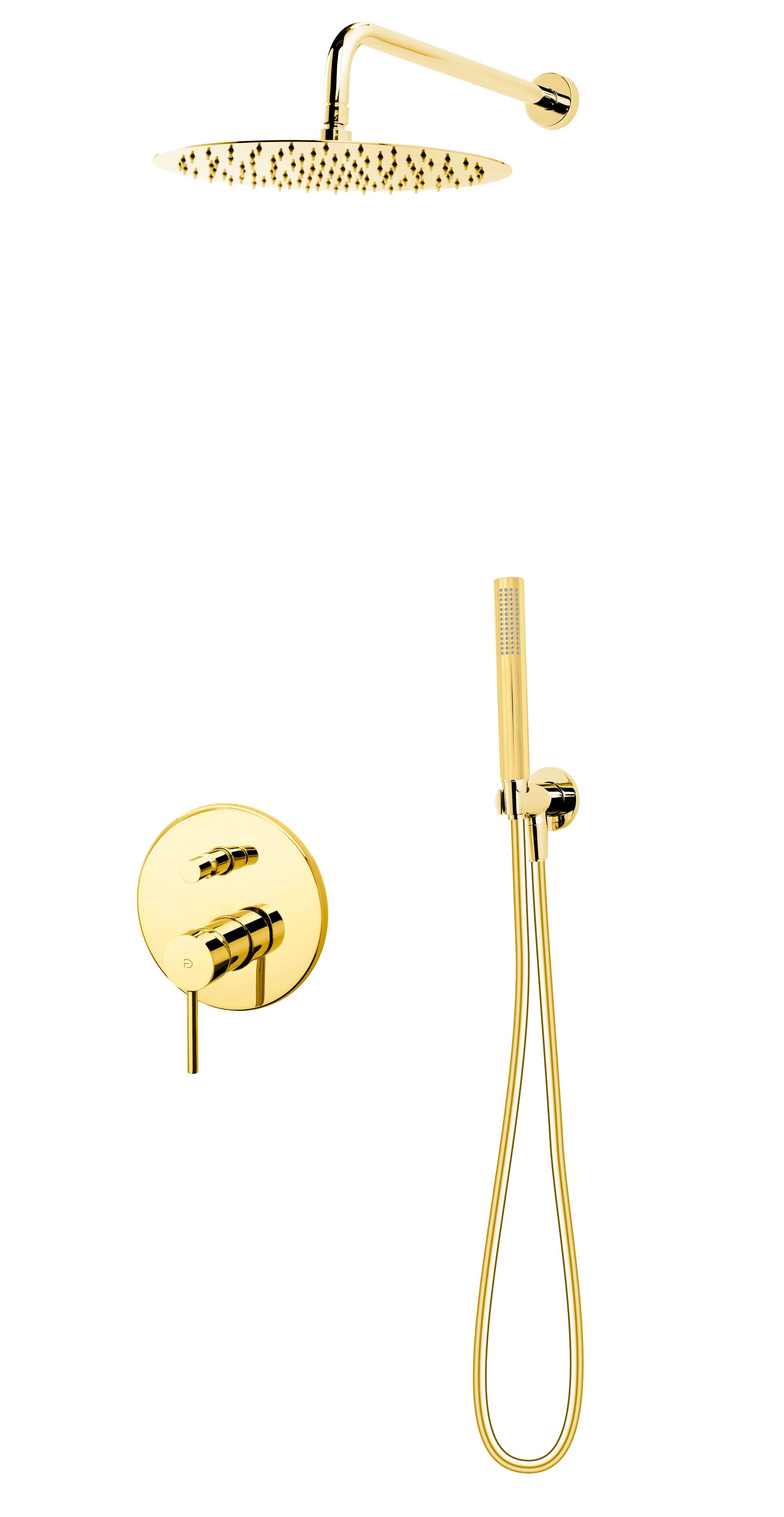 FDesign Flusso zestaw prysznicowy podtynkowy z deszczownicą złoty FD1-FLS-7PSET1-55