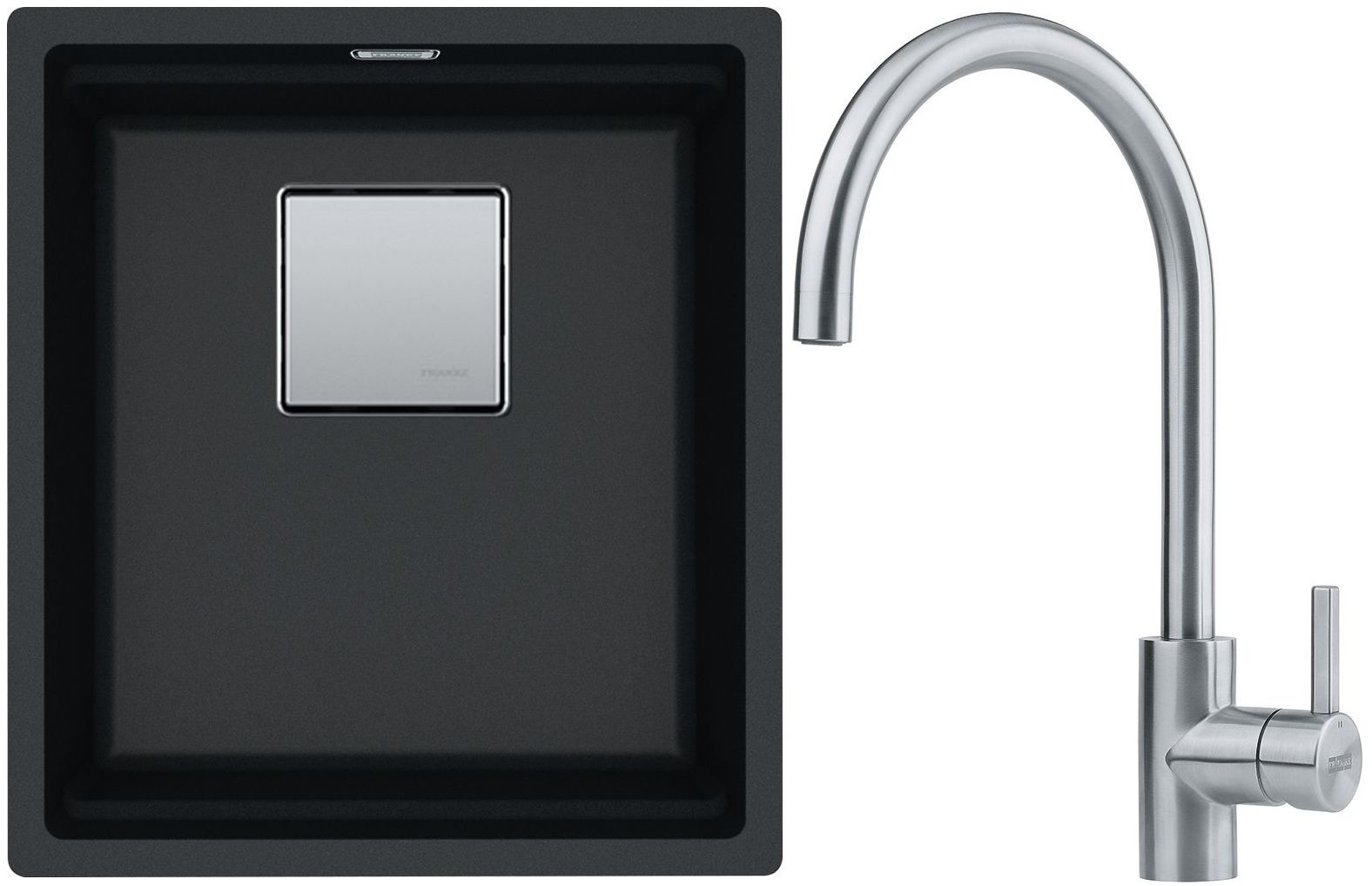 Franke Kanon KNG 110-37 zlewozmywak 37x42 cm Fragranite onyx z baterią kuchenną Eos Neo stal szlachetna (1250528628, 1150590044)