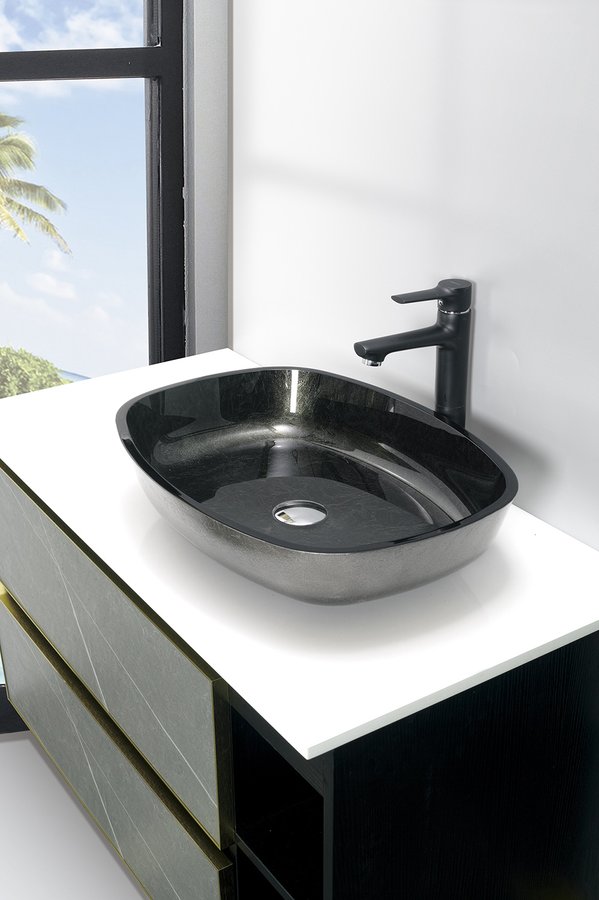Sapho Beauty Kvaore umywalka 54x40 cm nablatowa owalna czarna TY220