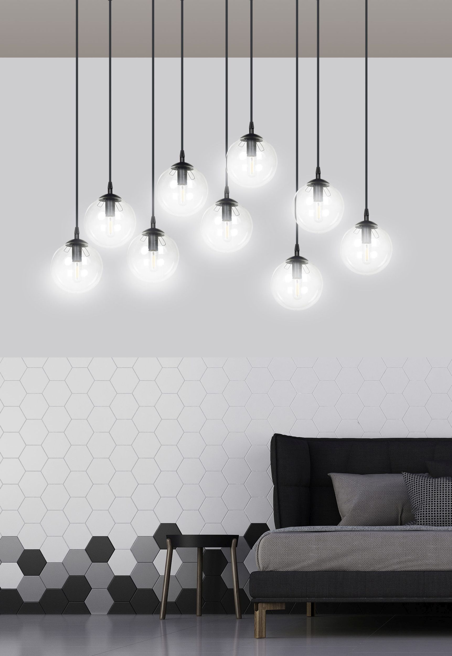 Emibig Cosmo lampa wisząca x10 W czarna-przezroczysta 711/9