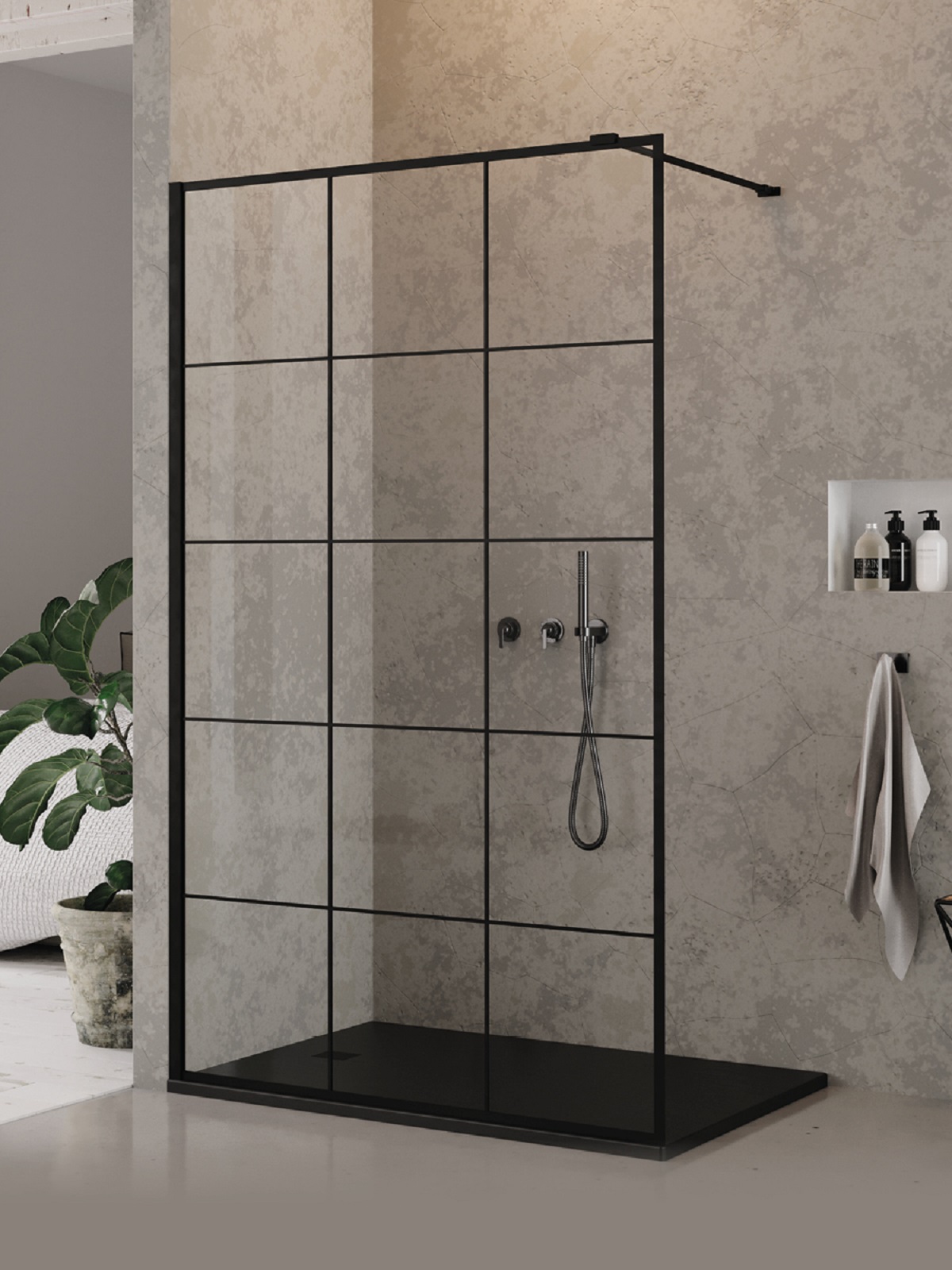 New Trendy New Modus Black ścianka prysznicowa walk-in 140 cm czarny mat/szkło ze wzorem EXK-5552