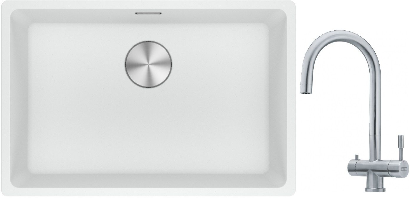 Franke Maris MRG 110-62 zlewozmywak 62x40 cm Fragranite biały polarny z baterią kuchenną Eos stal szlachetna (1250687259, 1200179979)